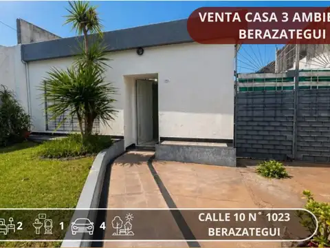 Venta Casa 3 Ambientes con Parque y Garaje Pasante Berazategui Centro