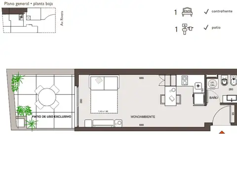 VENTA APARTAMENTO MONOAMBIENTE CON PATIO MALVIN