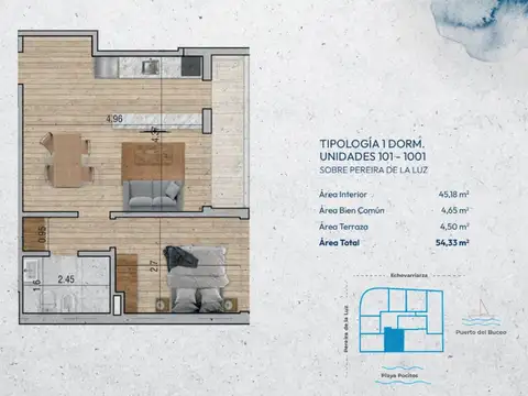 VENTA Apartamento POCITOS 1 dormitorio con balcón