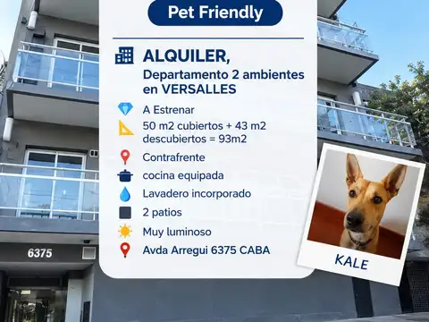 2 ambientes , contrafrente, 2 patios,  a estrenar, 50m2 cubiertos + 43m2 descubiertos= 93m2