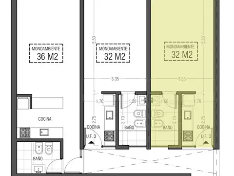 Departamento Monoambiente con 1 baño