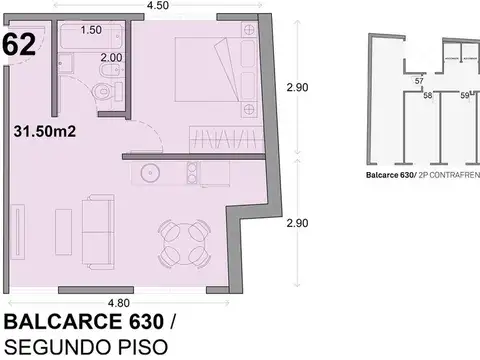 Departamento 2 ambientes con 1 baño
