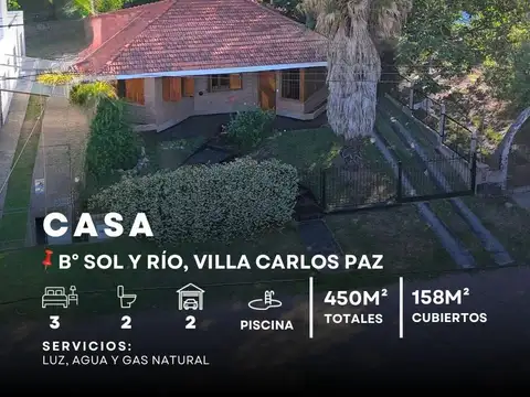 Venta Casa De Diseño De 3 Dormitorios, Piscina Y Gas Natural En Barrio Sol Y Río, Villa Carlos Paz