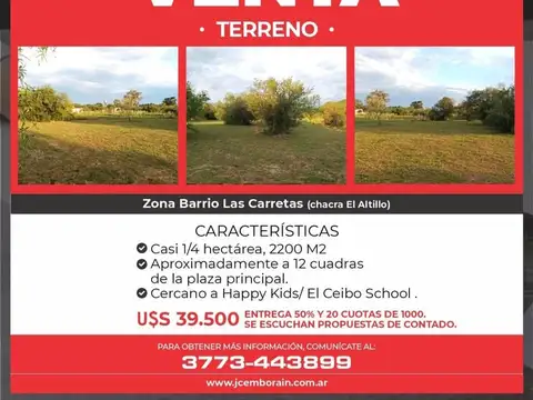 VENTA TERRENO Zona Barrio Las Carretas .Mercedes Corrientes 