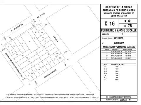 Terreno en Venta 6  mts Frente