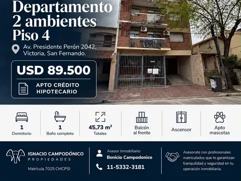 Departamento en venta 2 ambientes en Victoria sobre avenida Perón con balcón al frente