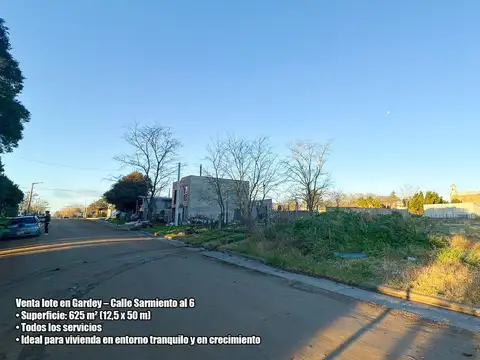 VENTA LOTE GARDEY 625 M2 TODOS LOS SERVICIOS