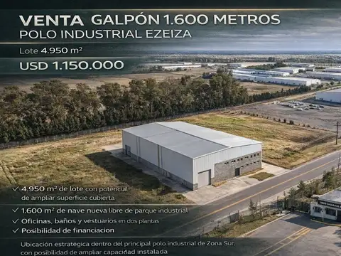 VENTA GALPON 1600 METROS POLO INDUSTRIAL EZEIZA