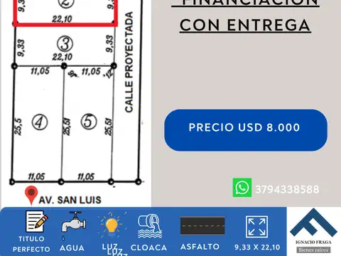Terreno en Venta en San Luis Del Palmar, USD 8.000