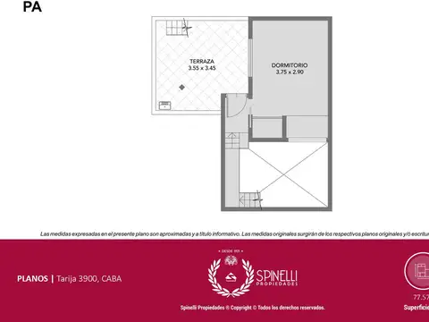 Depto Tipo Casa 3 ambientes con 1 baño