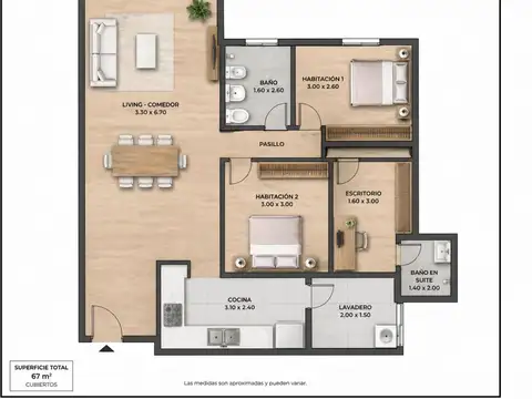 Departamento 4 ambientes con 2 baños