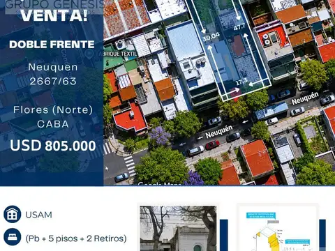 Venta Terreno doble frente Flores Norte