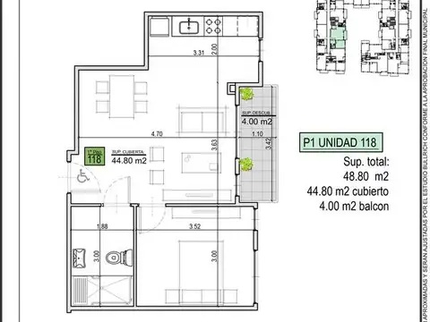Departamento en Venta de 1 dormitorio