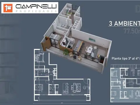 Departamento 3 ambientes con 2 baños