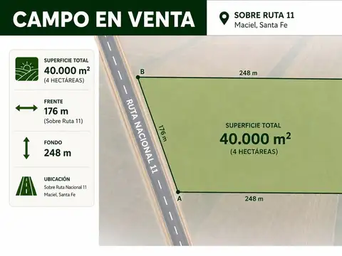 Venta campo 4 hectáreas sobre ruta 11 varios fines
