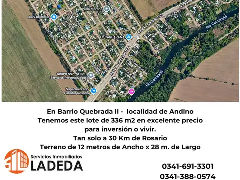 LOTE DE 336 M2 EN ANDINO - IDEAL INVERTIR O VIVIENDA