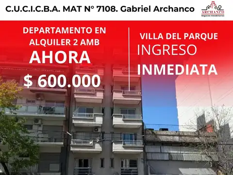 Departamento en alquiler 2 ambientes villa del parque