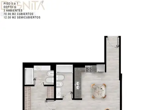 Departamento en Venta de 3 ambientes