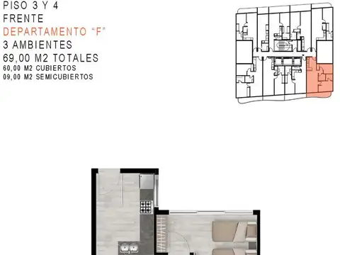 Departamento 3 ambientes con 2 baños
