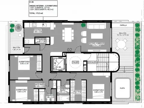 Departamento 4 ambientes con 3 baños