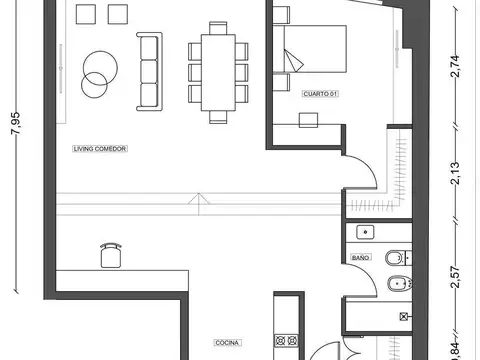 Departamento en Venta de 1 dormitorio