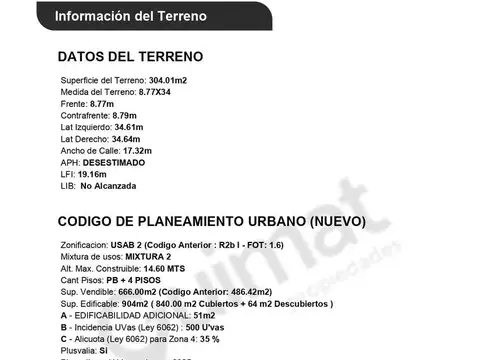 Terreno en Venta de 304,0 m2