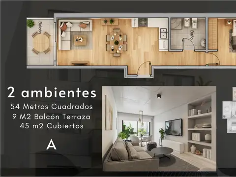 Departamento 2 ambientes con 1 baño