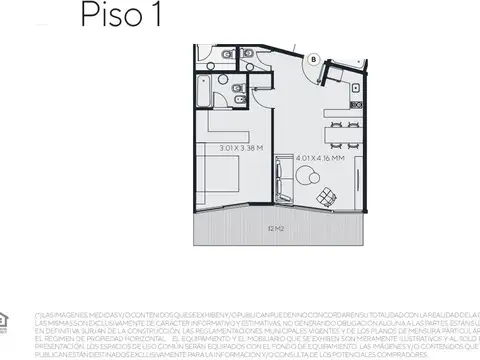 Departamento en Venta de 1 dormitorio