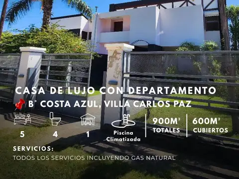 Venta De Casa De Lujo Y Departamento Con Piscina Climatizada En Costa Azul, Villa Carlos Paz