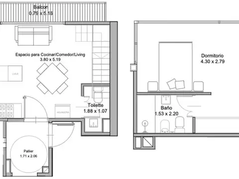 Departamento, Palermo  2 Ambientes en duplex  piso 9