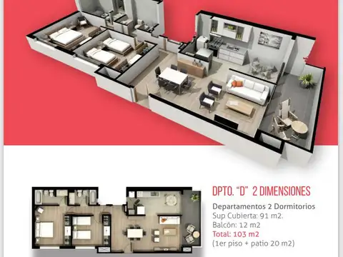 Departamento en Venta de 3 ambientes