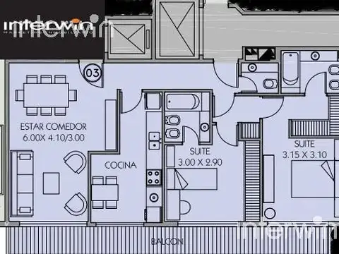 Departamento 3 ambientes con 2 baños