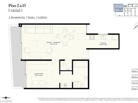 Departamento en Venta de 1 dormitorio