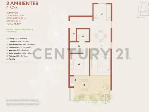 Departamento 2 ambientes con 1 baño