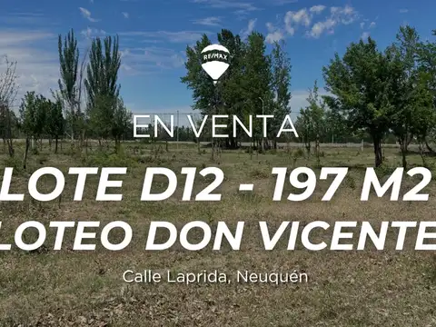 Lote D12 En Venta Loteo Don Vicente En Neuquén