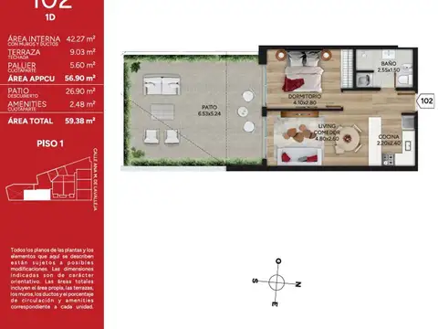 Venta Apartamento 1 Dorm Con Patio Rosso Marzo2028