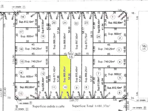 Terreno en Venta de 868,0 m2