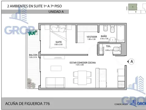 Departamento en Venta de 1 dormitorio
