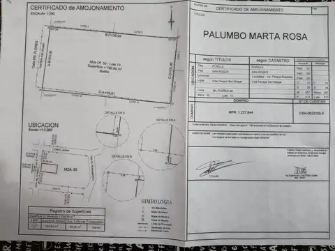 VENTA LOTE PLANO  798 M2 PARQUE SIQUIMAN ESCRITURA