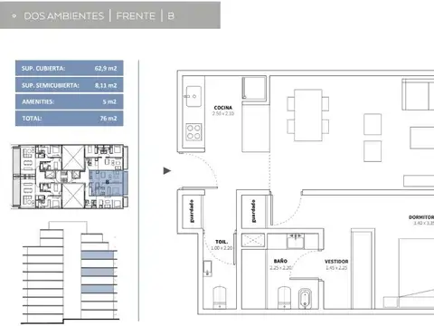 Departamento en Venta de 2 ambientes