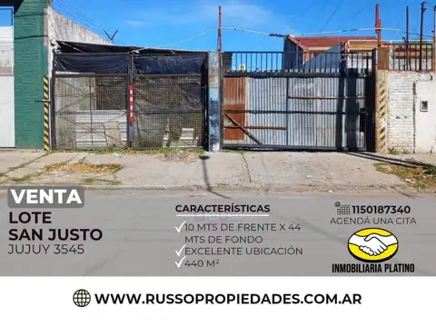 Venta Lote 440m² Excelente Ubicación, San Justo