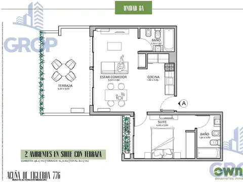 Departamento en Venta de 2 ambientes