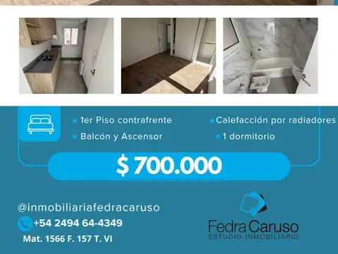 Moderno departamento de 1 dormitorio con cochera y balcón