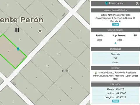 Gran lote en venta de 5.000m2 Chacra San Vicente, Pte. Perón