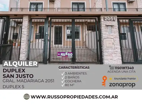 Alquiler duplex 3 ambientes San Justo