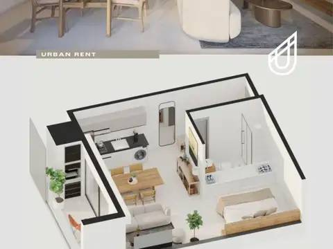 Departamento 2 ambientes con 1 baño