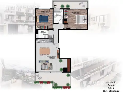 Departamento 3 ambientes con 1 baño