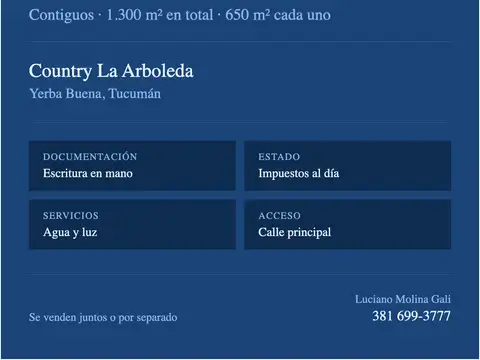 Terrenos en venta en Yerba Buena