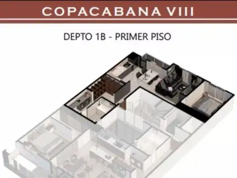 Departamento 2 ambientes con 1 baño