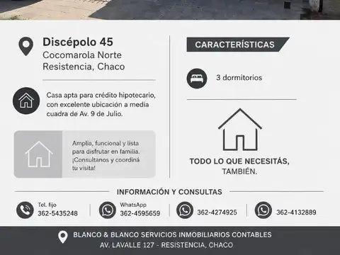 Discépolo 45 Cocomarola Norte. Se Vende Casa 3 Dormitorios